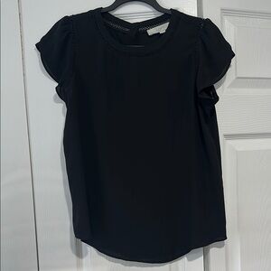 LOFT Black Flutter Sleeve Ruffled Blouse